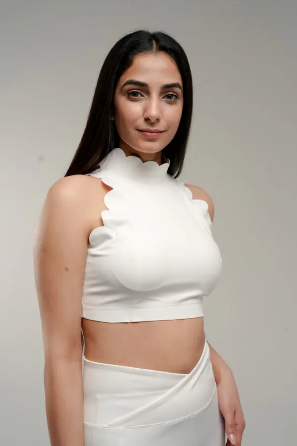 Side of View Scallop Halter Blouse